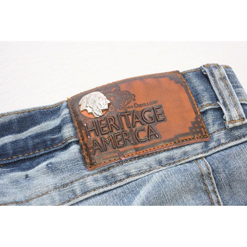 Heritage By America Slim Tapered Distressed Denim Jeans Mens Sz 36‎ x 33